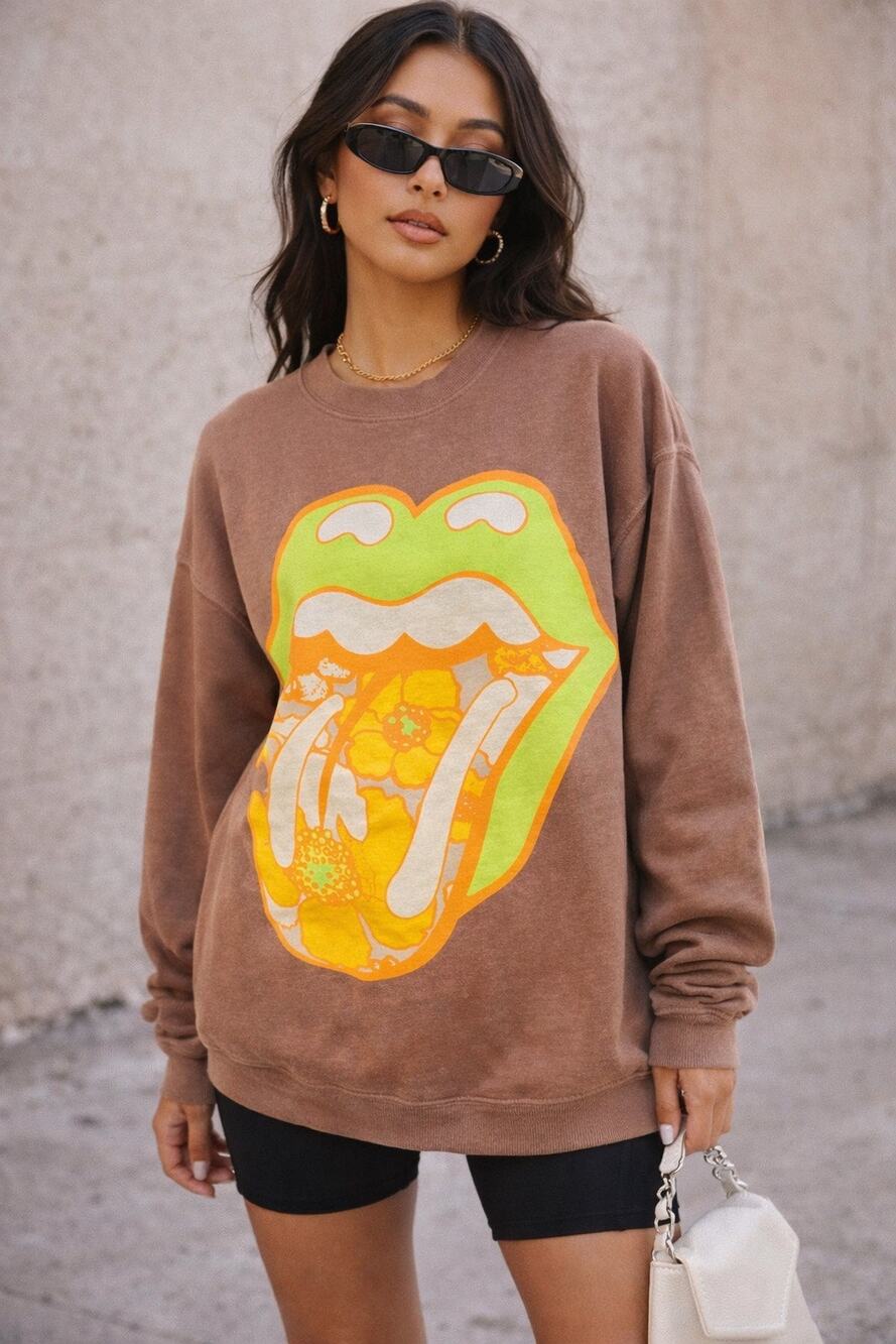 Rolling Stones Graphic Crewneck Sweatshirt in Brown | Size Small | Pre-Loved